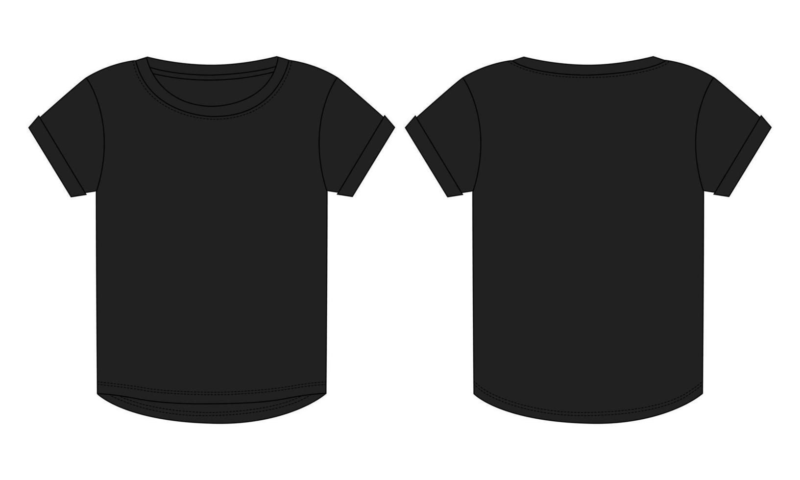 camiseta de manga curta tops ilustração vetorial modelo de cor preta para senhoras vetor