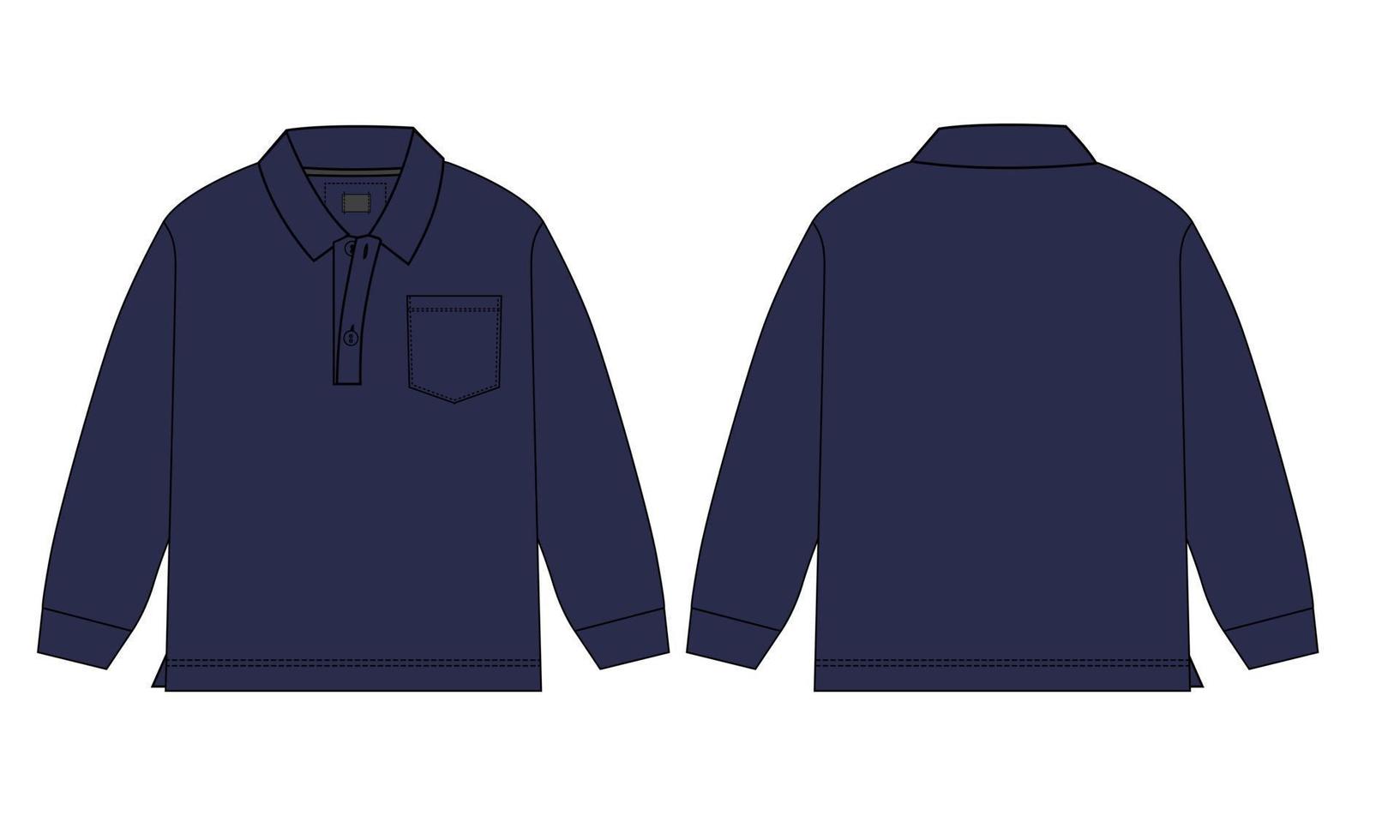 camisa polo de manga comprida ilustração vetorial modelo de cor marinha para meninos vetor