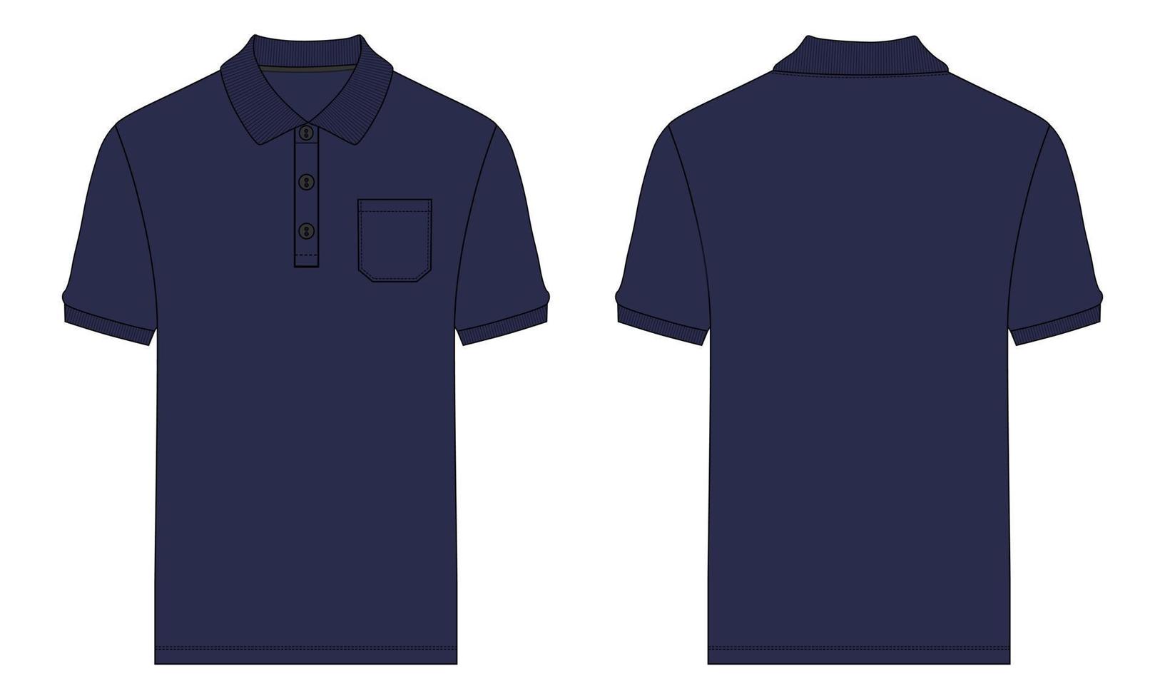 camisa polo de manga curta técnica de moda desenho plano ilustração vetorial modelo de cor marinha vetor