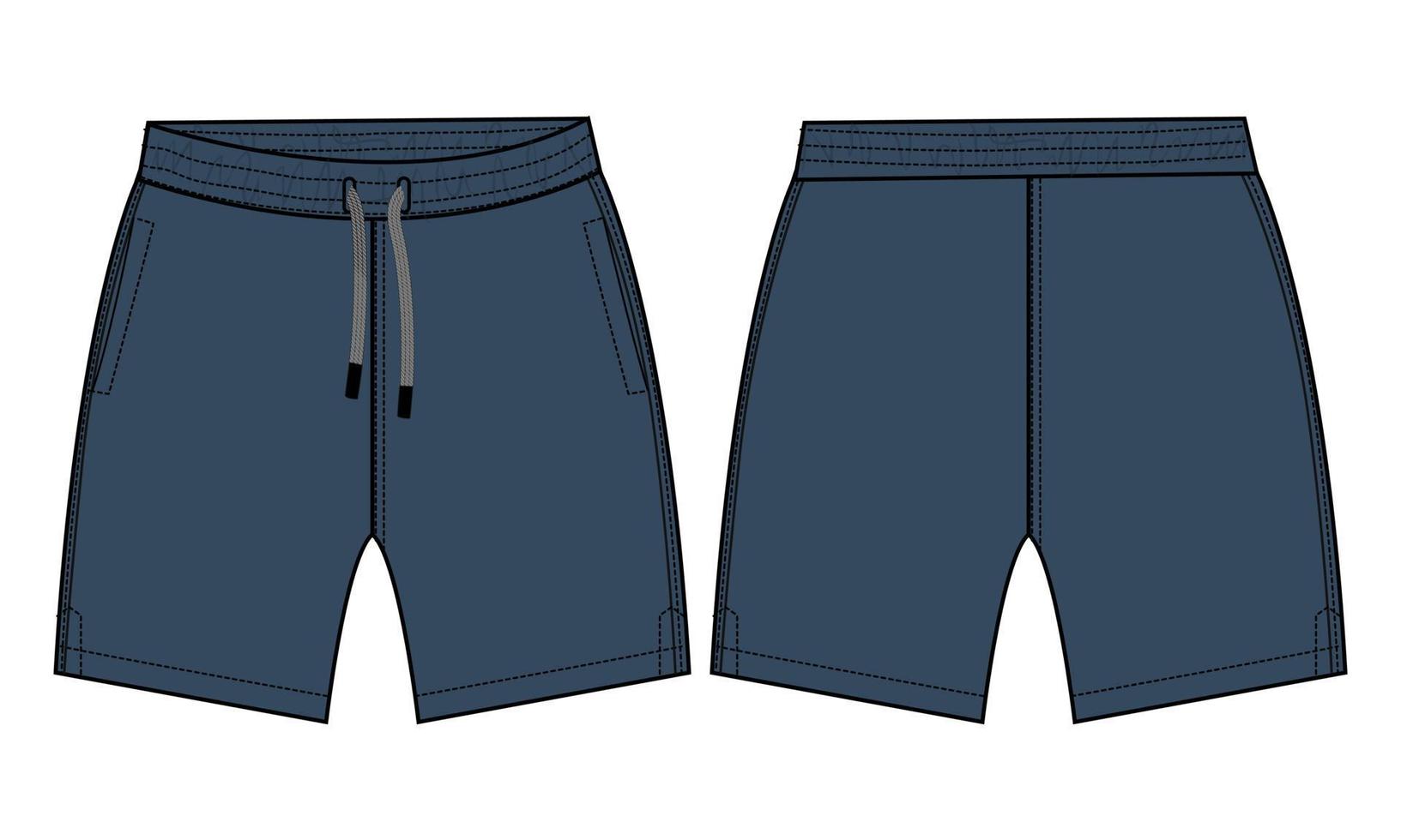 meninos suor shorts calça moda esboço plano ilustração vetorial modelo de cor azul marinho. vetor