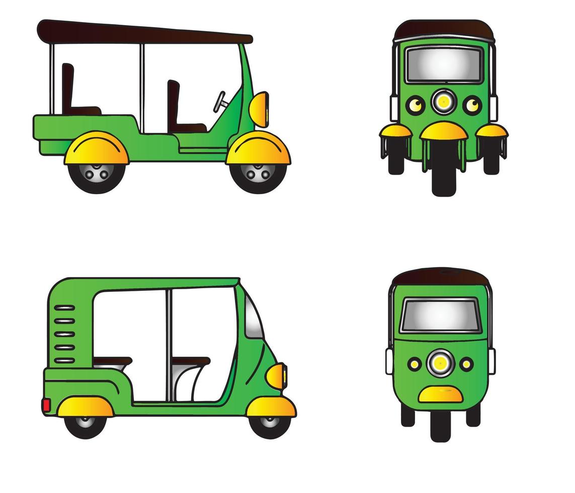 conjunto de vetores de transporte de desenhos animados de riquixá automático