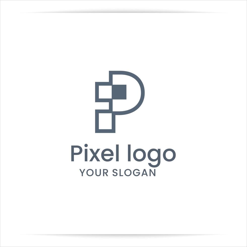 design de logotipo letra p, dados, pixel, conectar, vetor de tecnologia