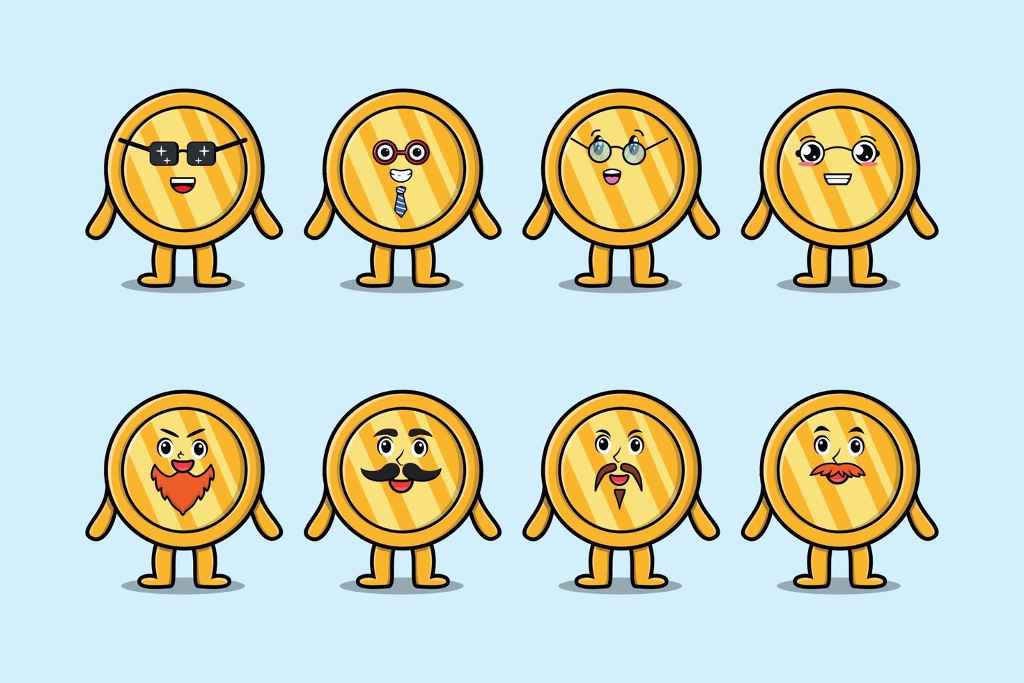 definir expressões diferentes dos desenhos animados de moeda de ouro kawaii vetor