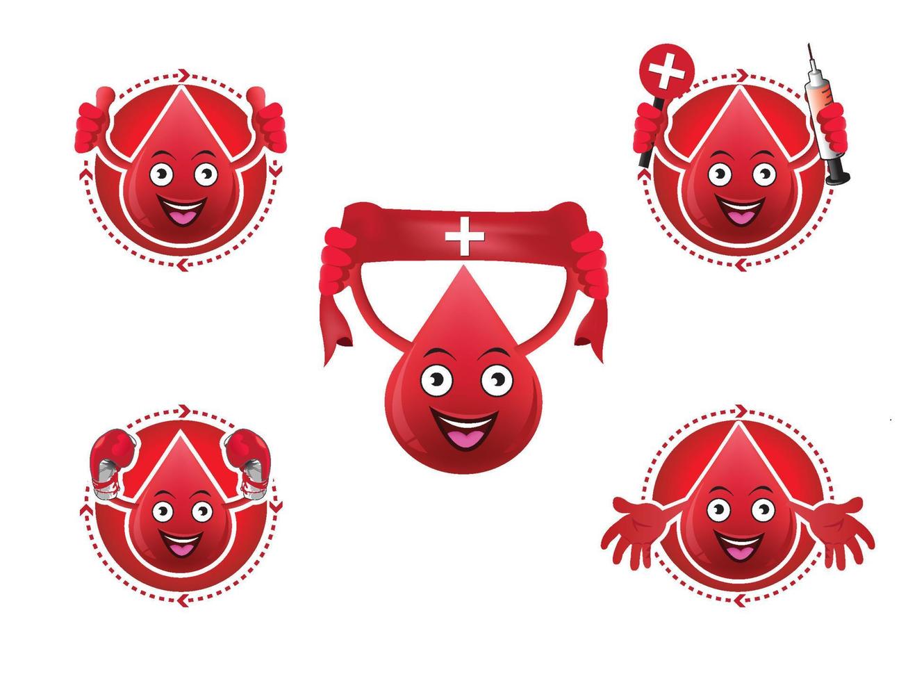 conjunto de ícones de sangue sorridente dos desenhos animados vetor