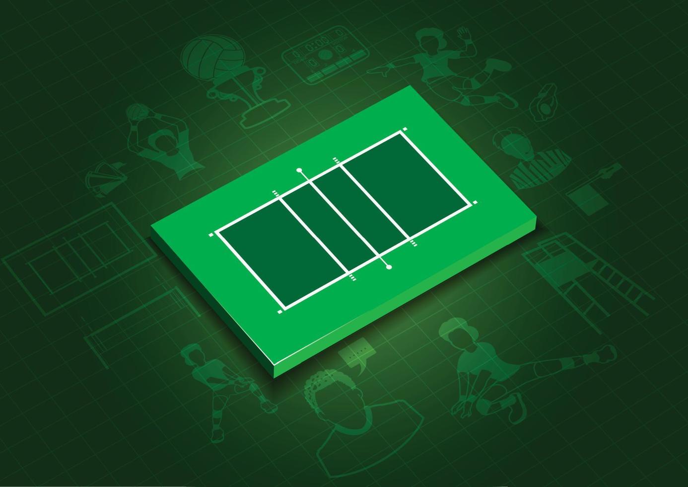 campo de vôlei 3d verde com ícones .3d ilustração vetor