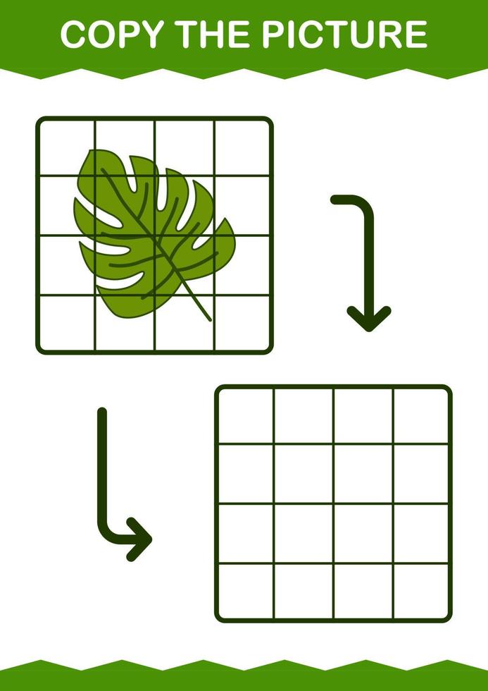 copie a foto com monstera. planilha para crianças vetor