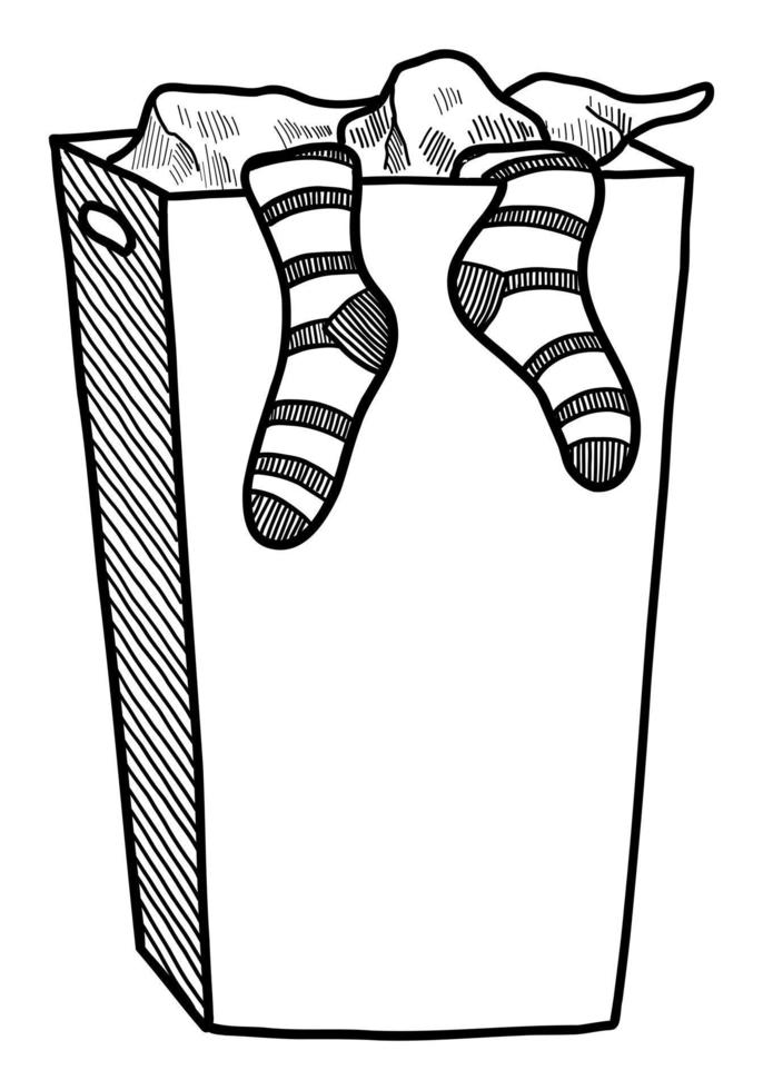 ilustração em vetor de uma cesta com roupa suja isolada em um fundo branco. rabisco desenho a mão
