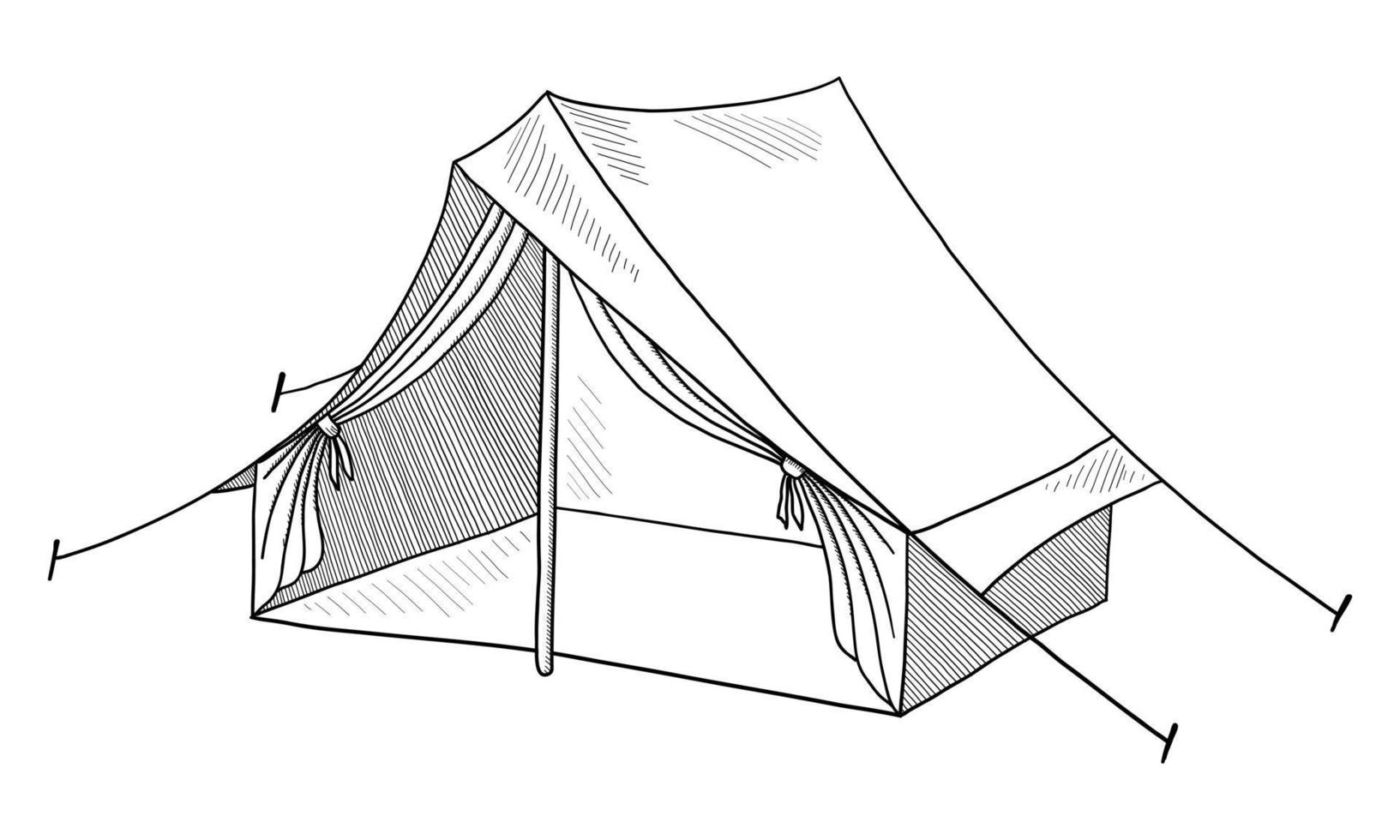 tenda turística de vetor isolada em um fundo branco. rabisco desenho a mão