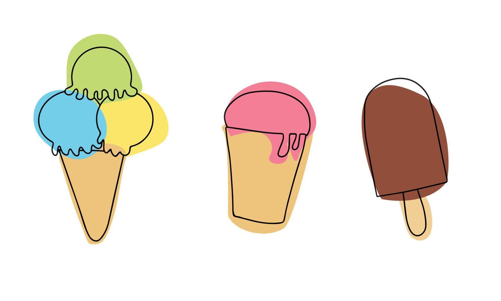conjunto de sorvetes mão desenhar ilustração com cor. minimalismo vetorial vetor