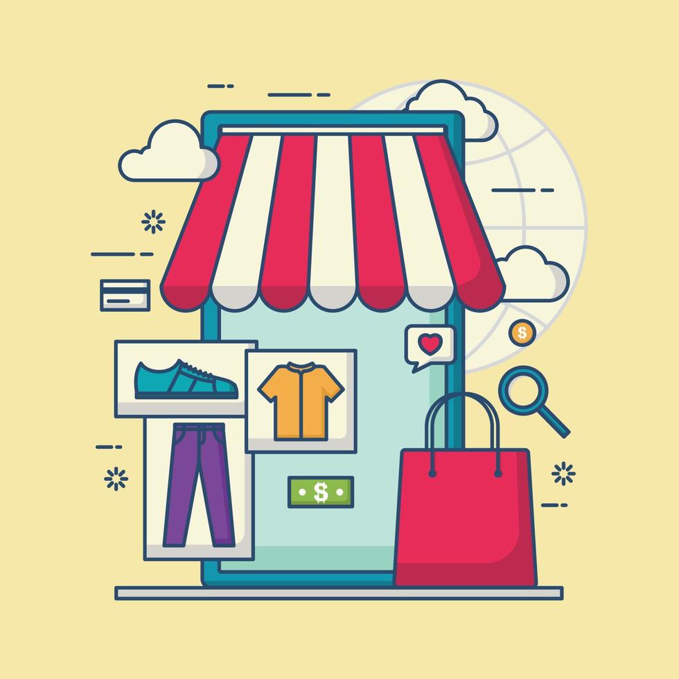 ilustração de conceito de loja online facilidade de loja online para comprar roupas vetor