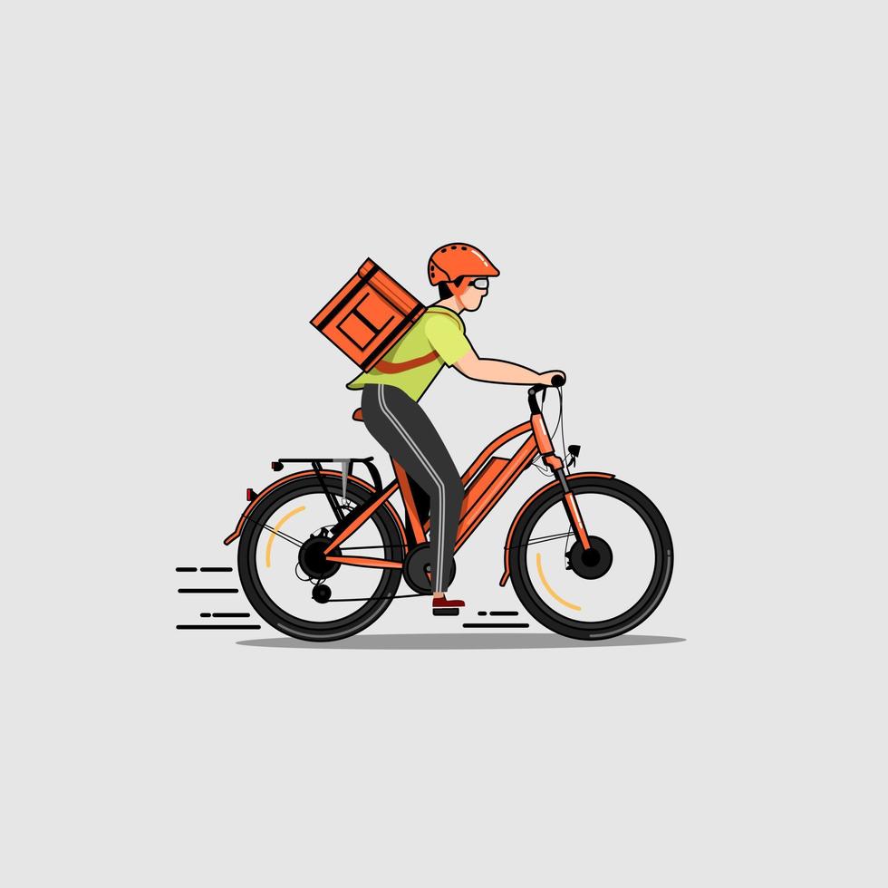 entregador com bicicleta e capacete de segurança vetor