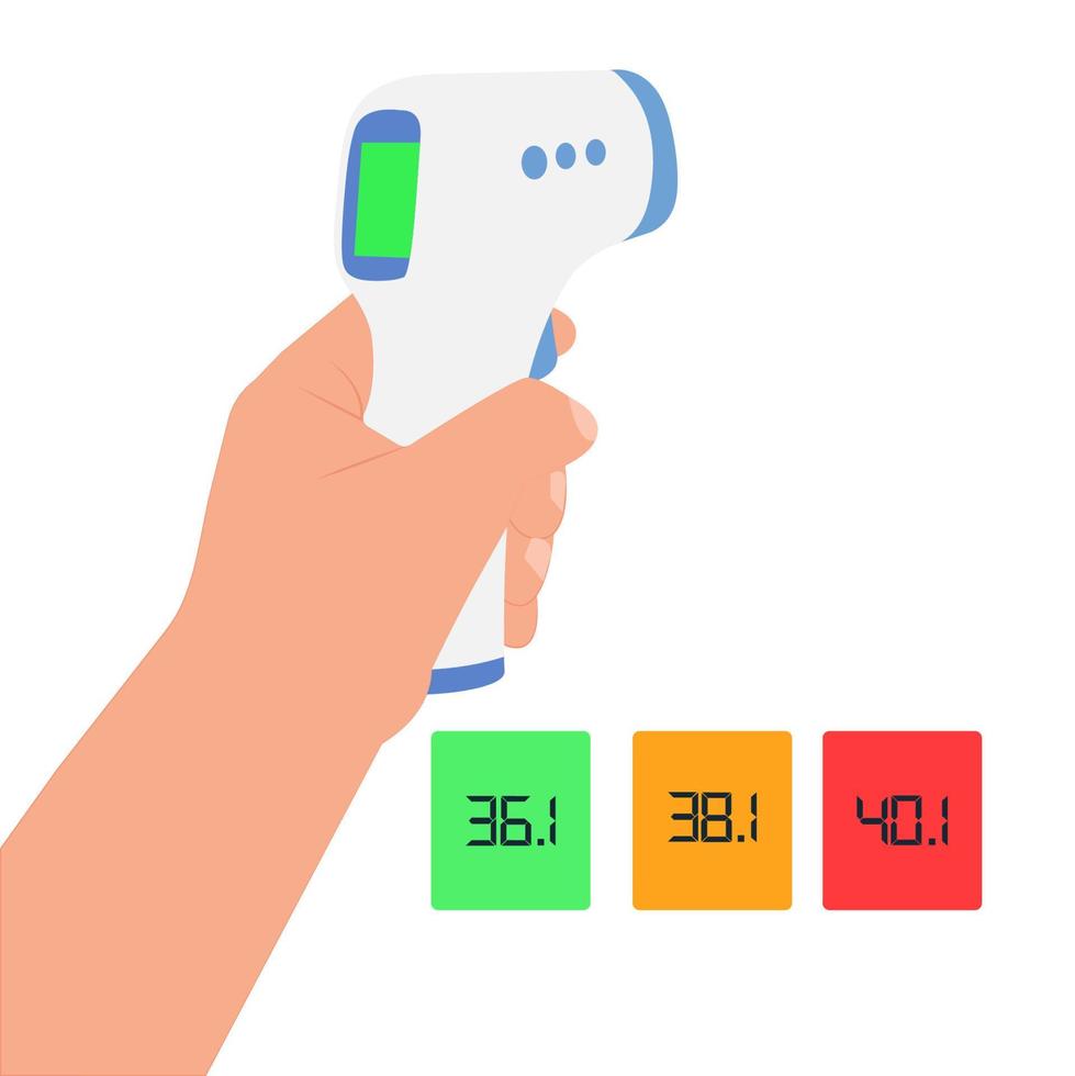 termômetro de testa infravermelho sem contato para medição. padrões de faixa de temperatura. ilustração vetorial em fundo branco vetor