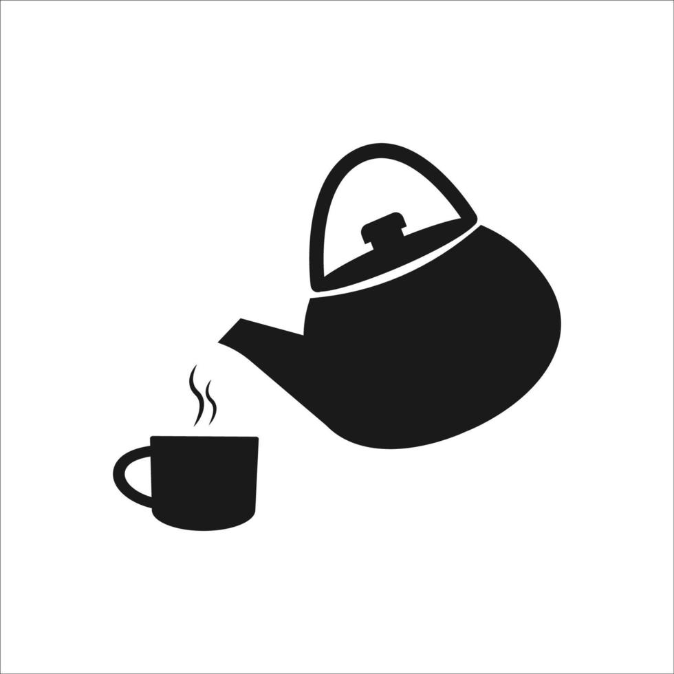 silhueta preta de um bule e uma xícara. ícone de chá na ilustração background.vector branco. vetor