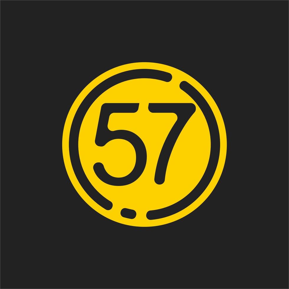 ícone de logotipo de vetor número 57 em um círculo amarelo. adequado para vários tipos de negócios, especialmente negócios na área de moda e tecnologia.