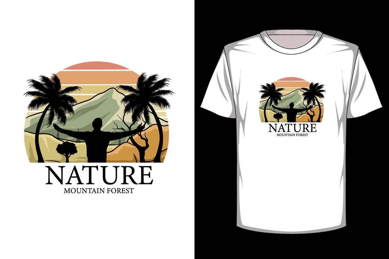 design de camiseta vintage retrô de floresta de montanha de natureza vetor