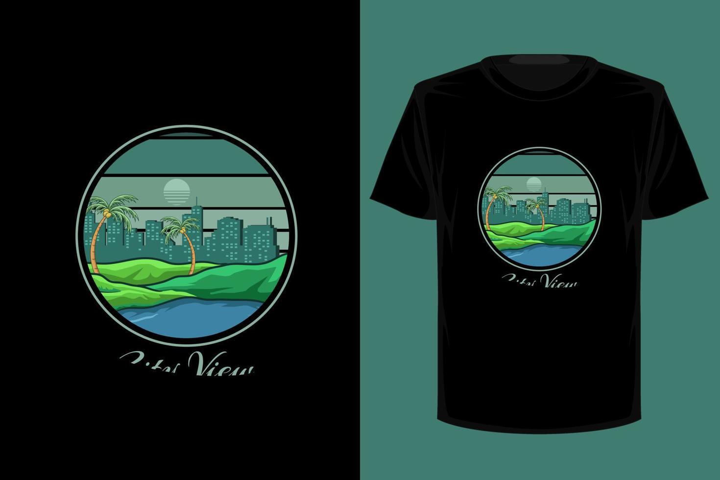 design de camiseta vintage retrô de vista da cidade vetor