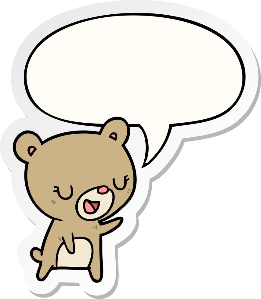 urso de desenho animado e adesivo de bolha de fala vetor
