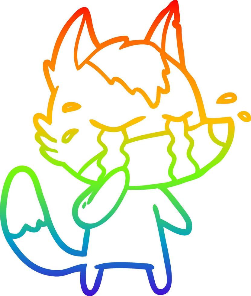 desenho de linha de gradiente de arco-íris desenho animado lobo chorando vetor