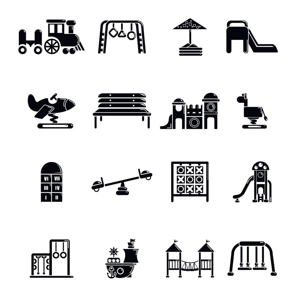 conjunto de ícones de equipamentos de playground, estilo simples vetor