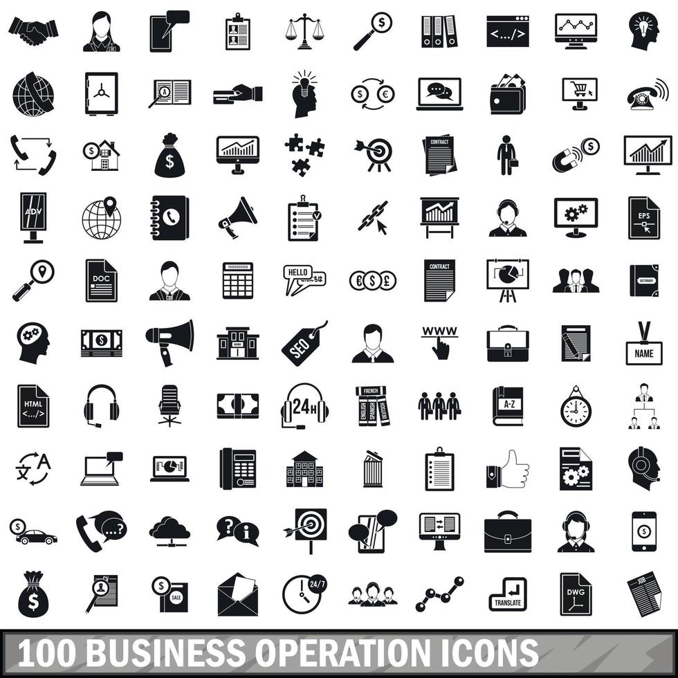 Conjunto de 100 ícones de operação de negócios, estilo simples vetor