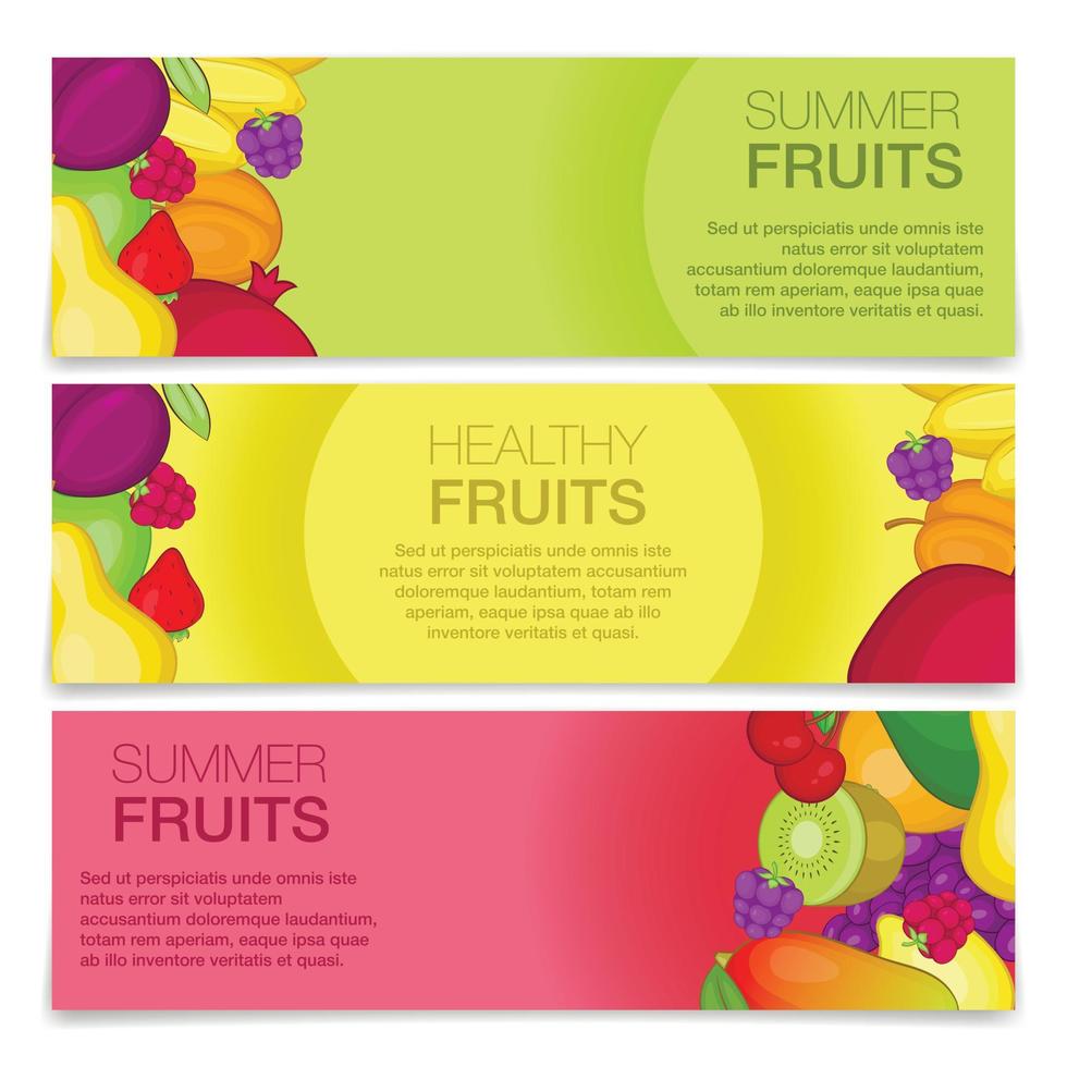 banners de conceito de frutas, estilo cartoon vetor