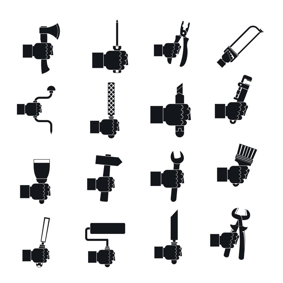 construção de conjunto de ícones de ferramentas manuais, estilo simples vetor