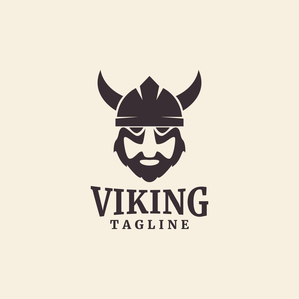 logotipo de cabeça de guerreiro viking barbudo com design de ilustração de símbolo de ícone de vetor de capacete com chifres
