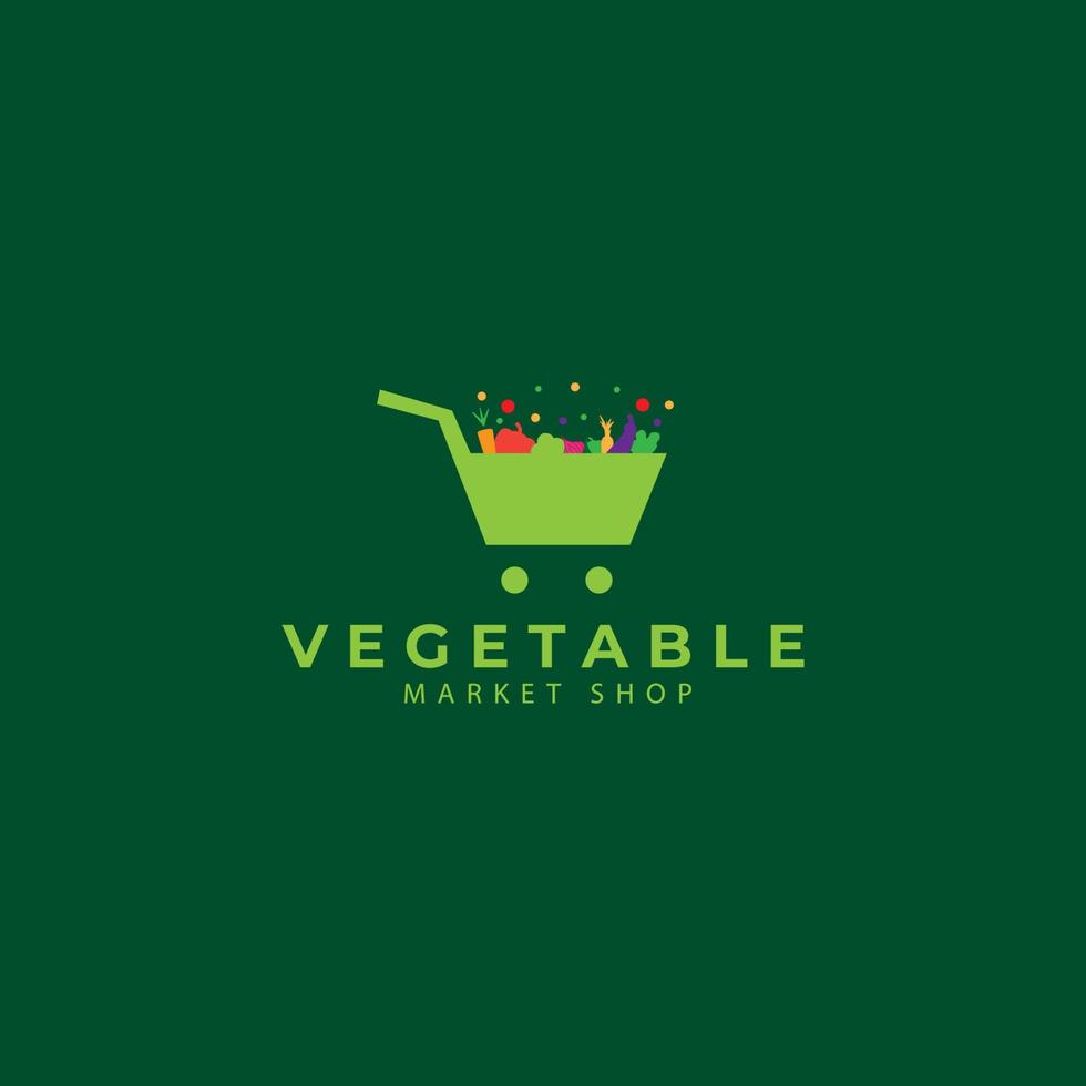 logotipo de vetor de vegetais com carrinho para loja de alimentos orgânicos ou design de ilustração de café vegetariano