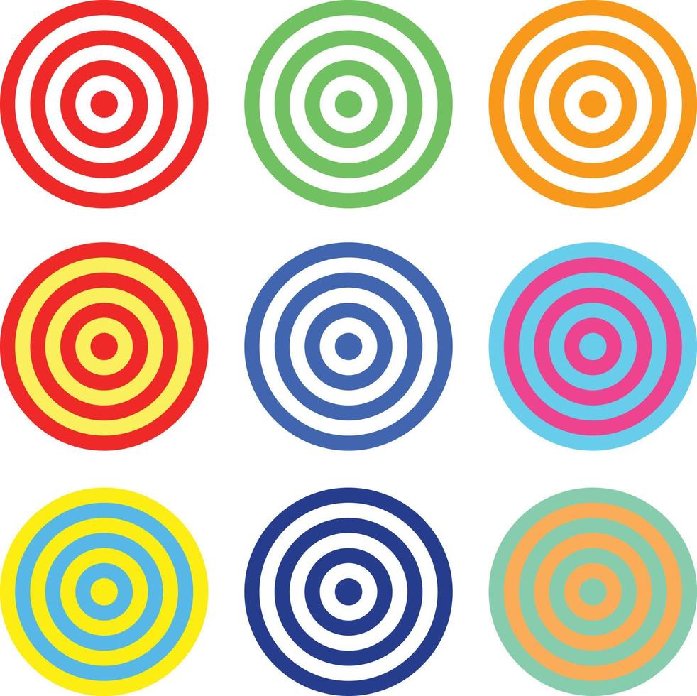 conjunto de ícones simples de alvo redondo com cores diferentes vetor