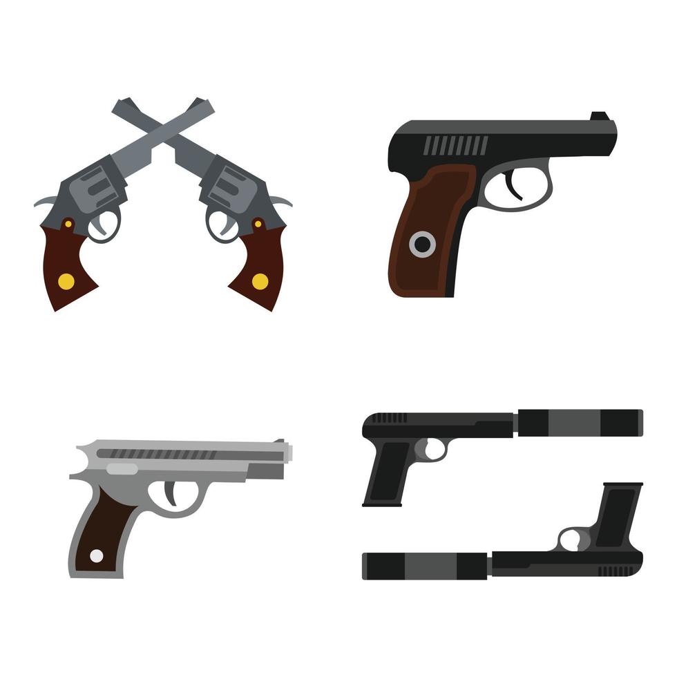 conjunto de ícones de pistola, estilo simples vetor