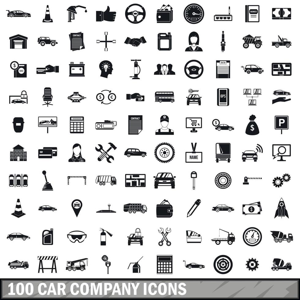 Conjunto de 100 ícones da empresa de automóveis, estilo simples vetor