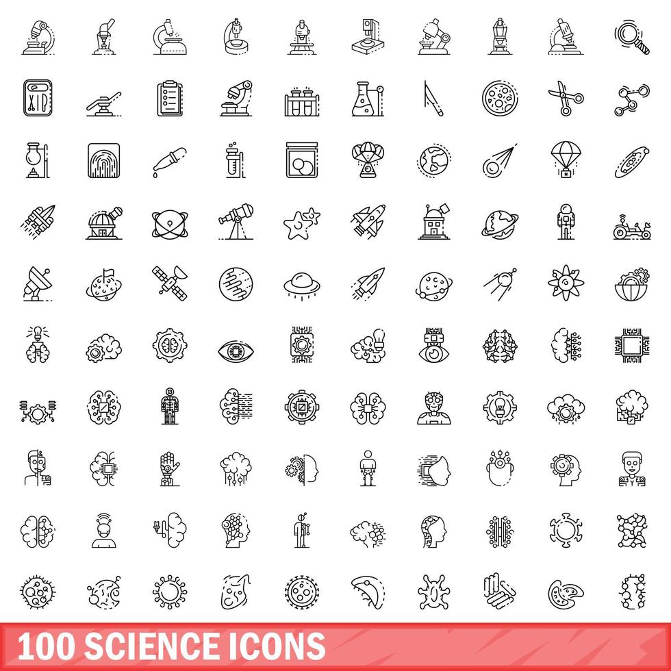 conjunto de 100 ícones de ciência, estilo de contorno vetor