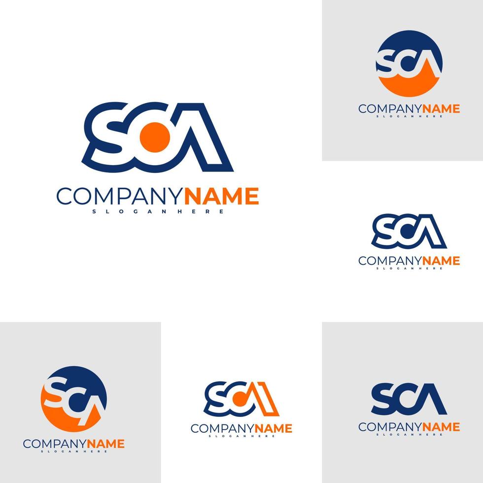 conjunto de modelo de vetor de design de logotipo sca carta, ilustração de conceitos de logotipo sca inicial.