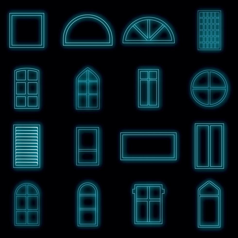 tipos de design de janela conjunto de ícones vetor neon