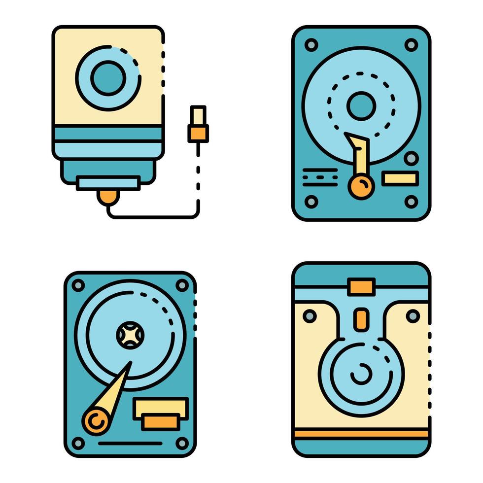 ícones de disco rígido definir vetor de cor de linha
