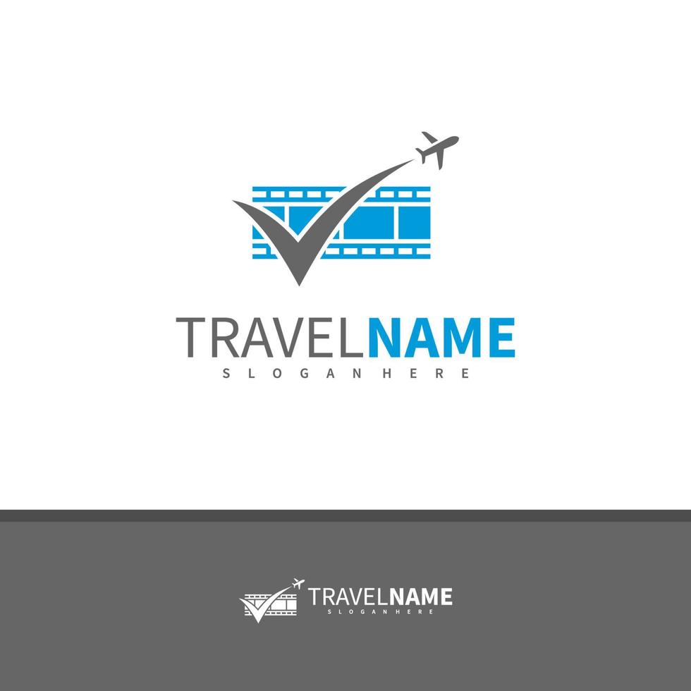 avião de filme com vetor de design de logotipo letra v, ilustração de modelo de conceitos de logotipo de viagens criativas.