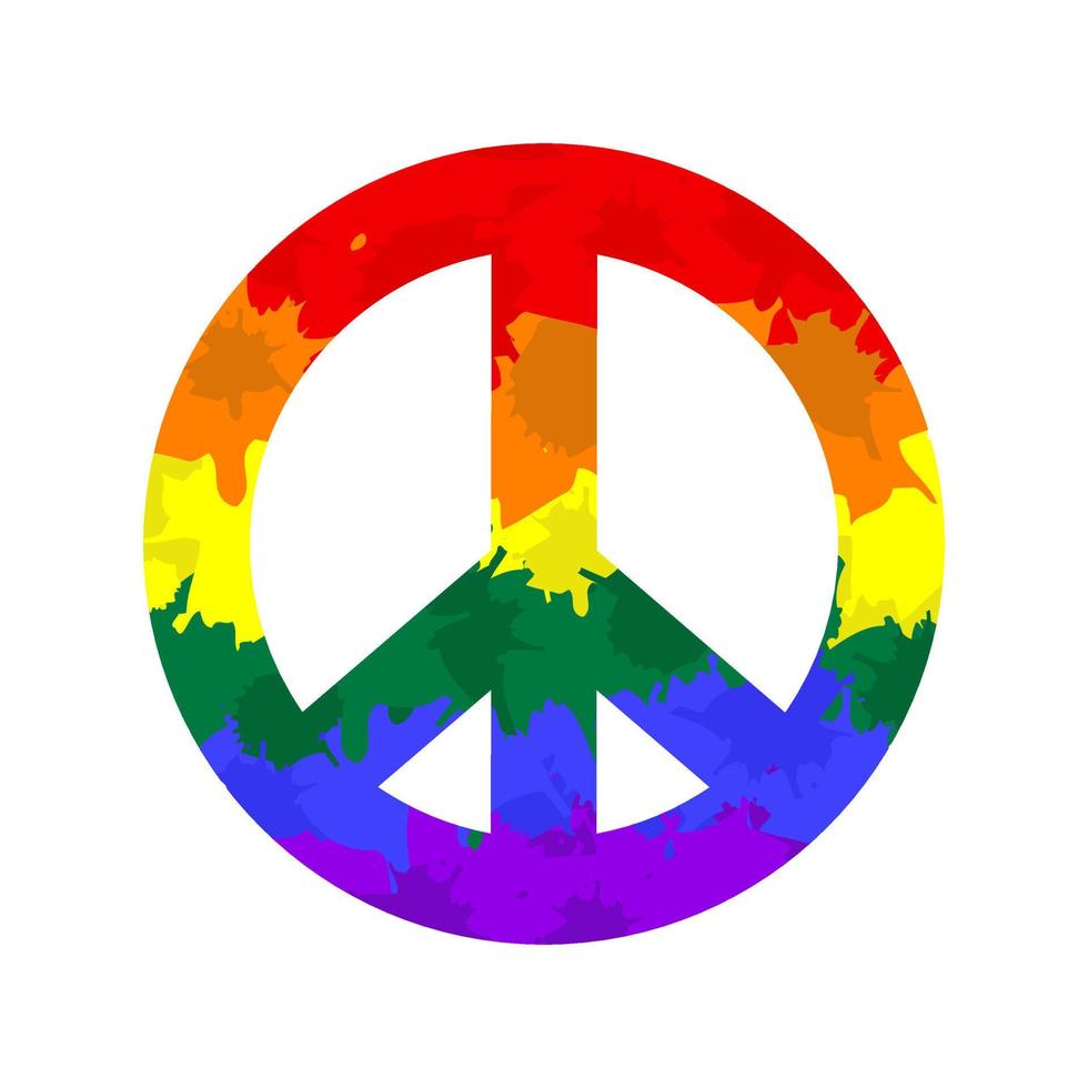 símbolo da paz com cor do arco-íris lgbt, cor da gota de tinta, mês do orgulho vetor