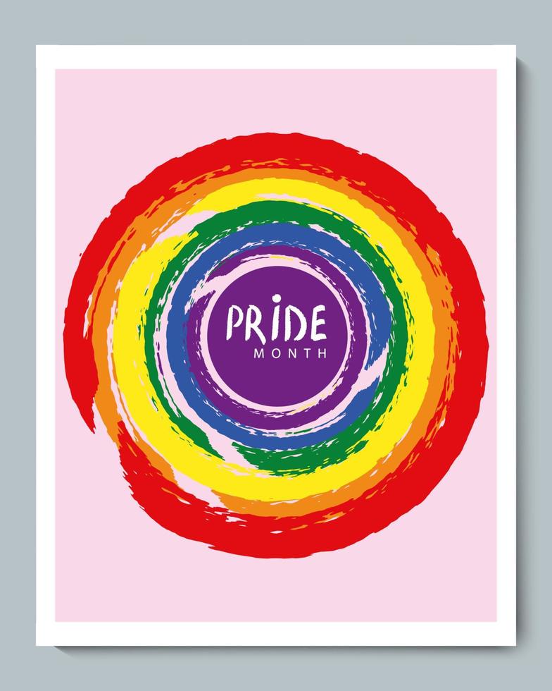fundo rosa círculo lgbt arco-íris com mês de orgulho de inscrição vetor