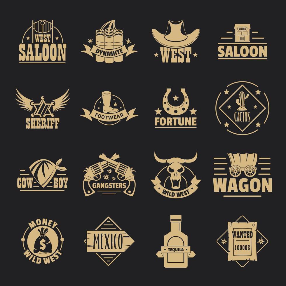 conjunto de ícones de logotipo do oeste selvagem, estilo simples vetor