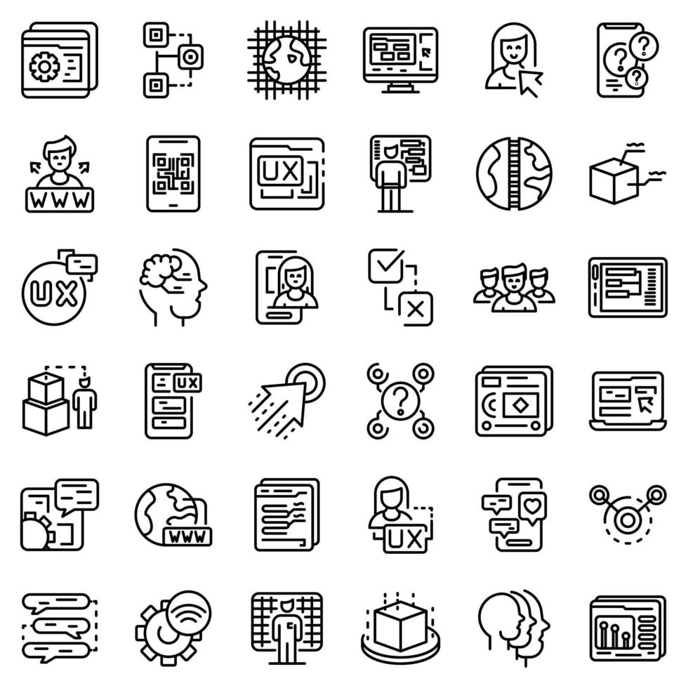 conjunto de ícones de interação, estilo de estrutura de tópicos vetor