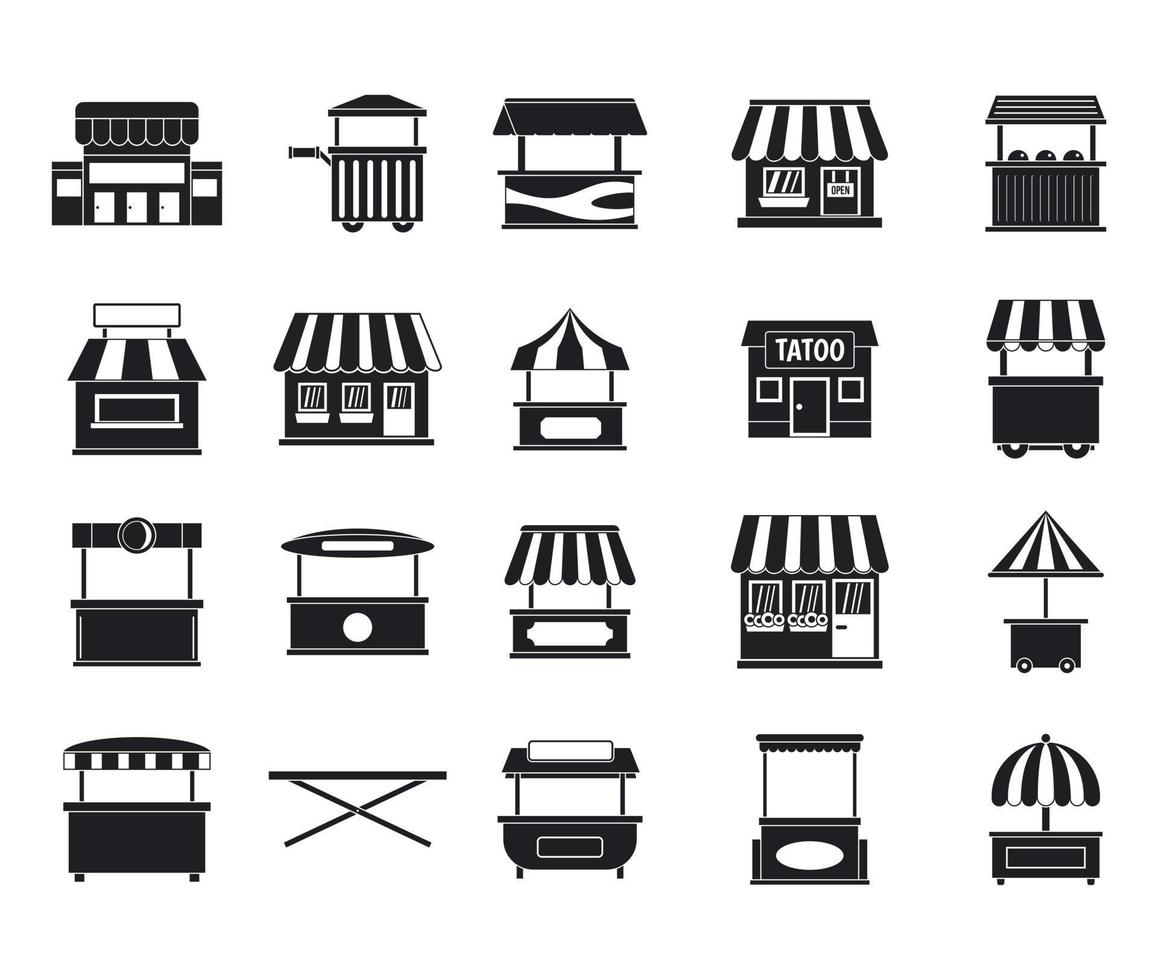 conjunto de ícones de loja de rua, estilo simples vetor