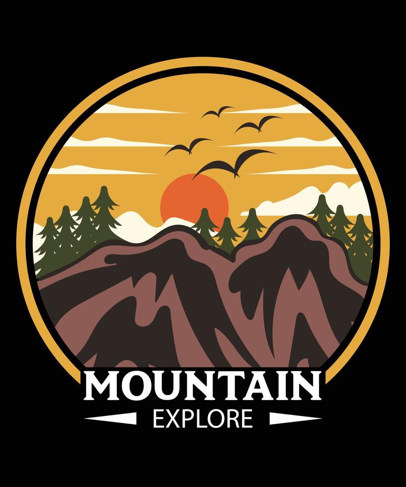 modelo de design de camiseta de vetor de exploração de montanha