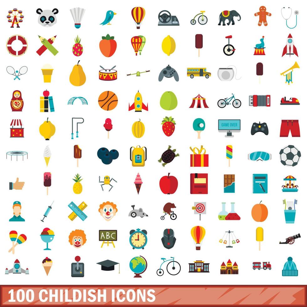 conjunto de 100 ícones infantis, estilo simples vetor