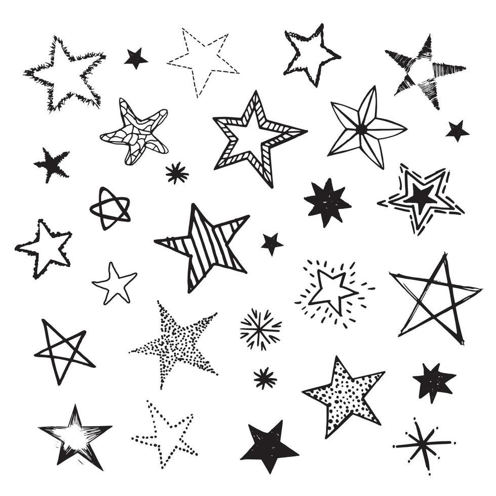 coleção de vetores de estrelas desenhadas à mão. ilustração de estrelas do doodle.