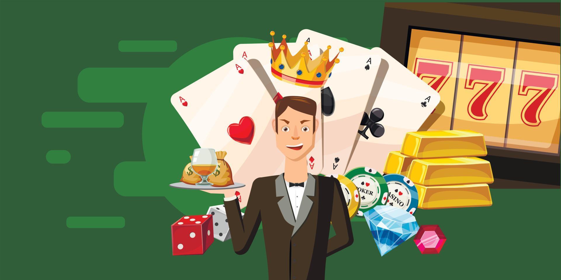 banner horizontal de croupier de cassino, estilo cartoon vetor