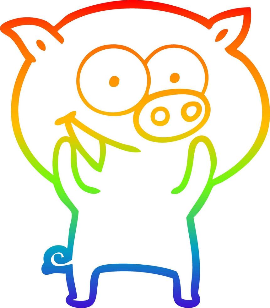 desenho de linha de gradiente de arco-íris desenho animado de porco alegre vetor
