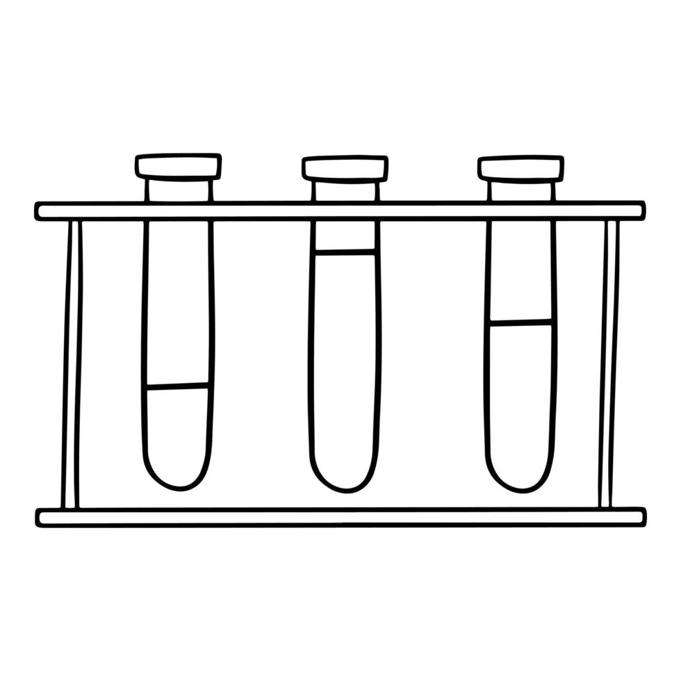 imagem monocromática, experimento químico, suporte de metal com tubos de vidro, ilustração vetorial em estilo cartoon em um fundo branco vetor