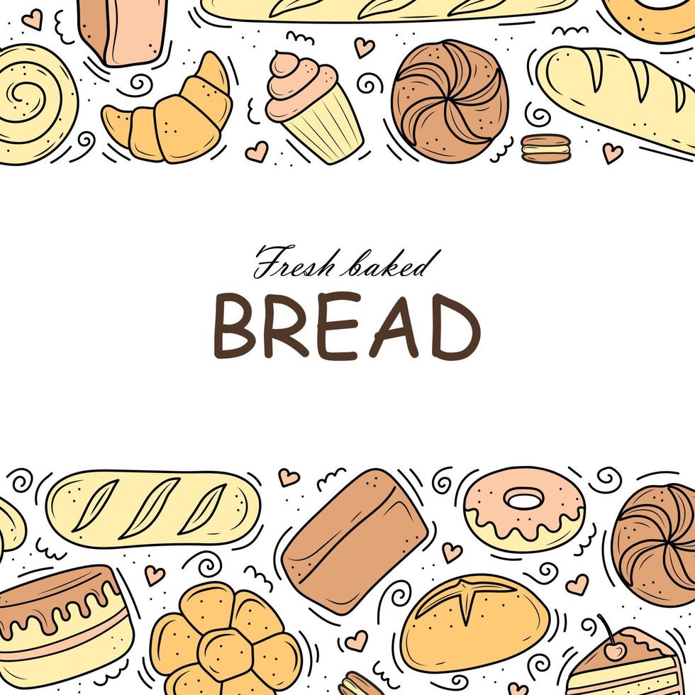 conjunto de produtos de padaria de pão francês, vetor