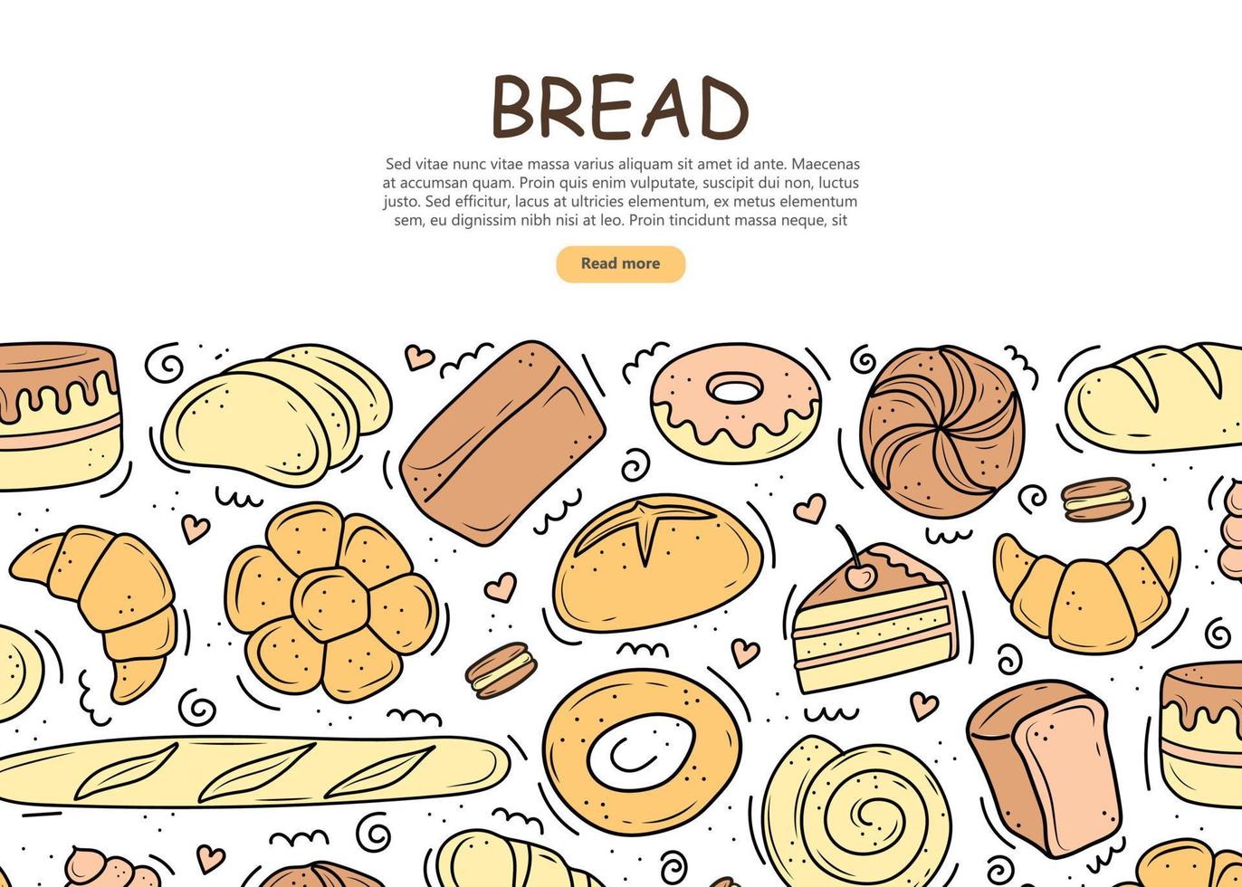 conjunto de produtos de padaria de pão francês, vetor