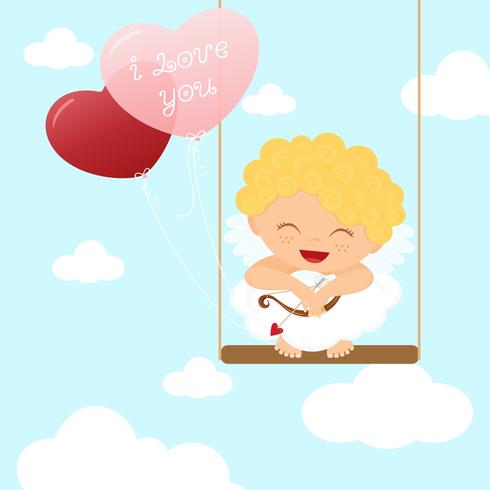 Vector livre Cute Cupid Kid On Swing
